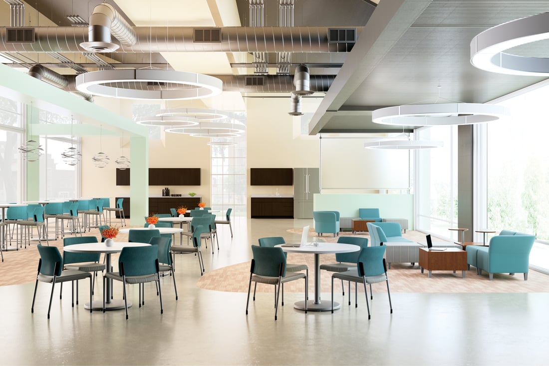 HON Accommodate chairs in open office space, light blue