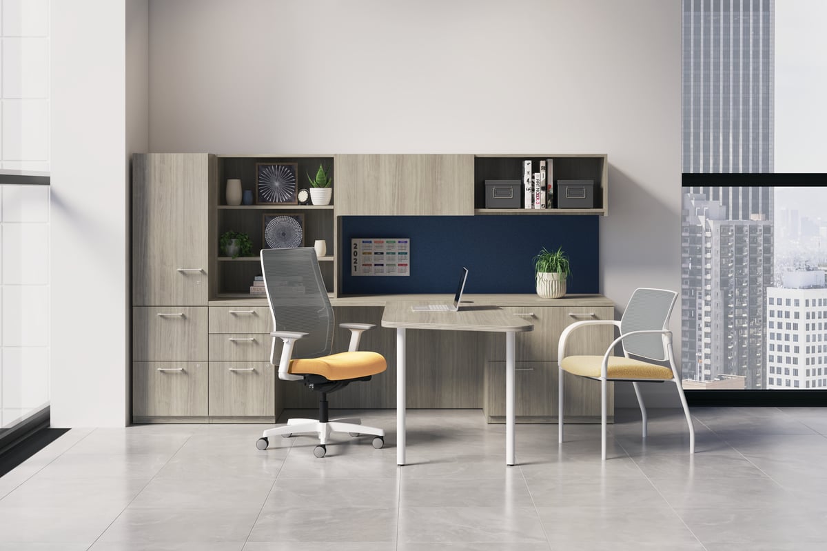 HON Concinnity, personal desk, light wood tone