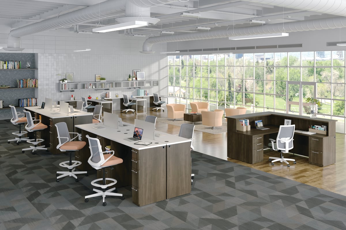 HON Concinnity desks, shared space setup