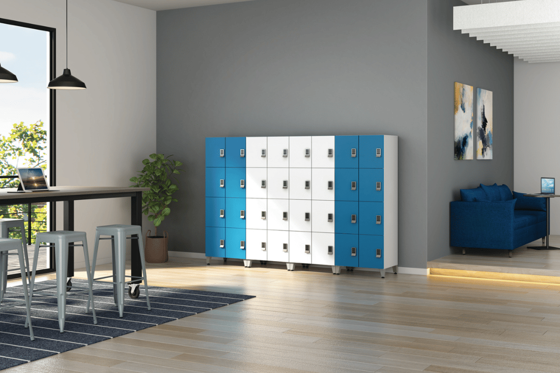 HON Contain lockers, blue and white