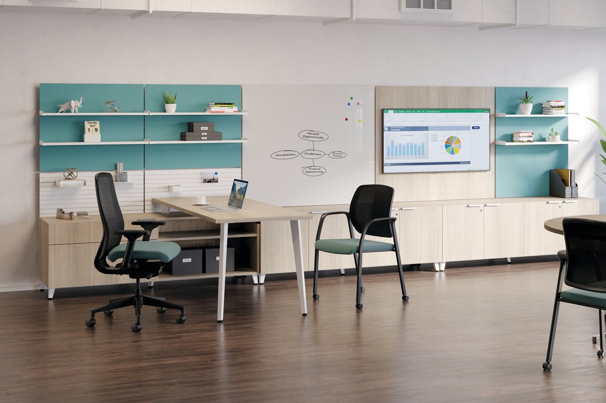 HON Nucleus task chair with multi-purpose chair at desk