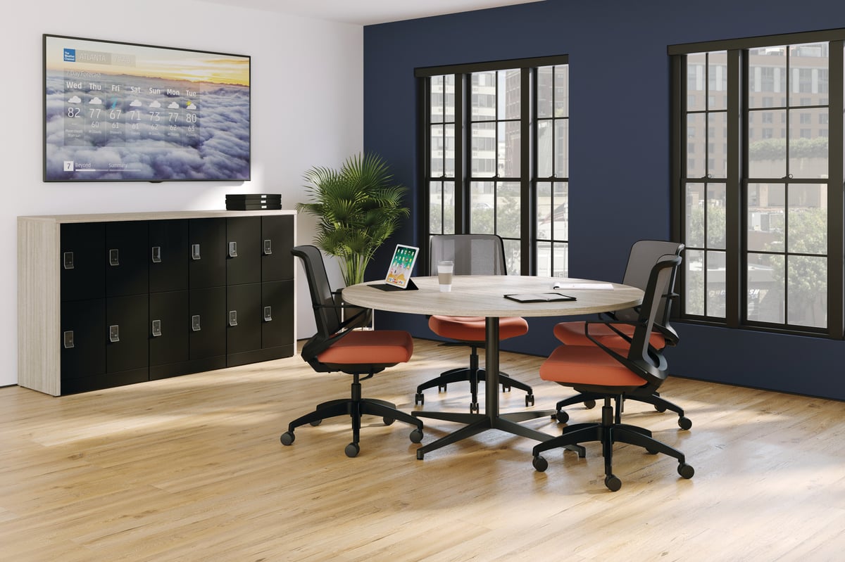 HON Storage Islands cabinetry, dark brown
