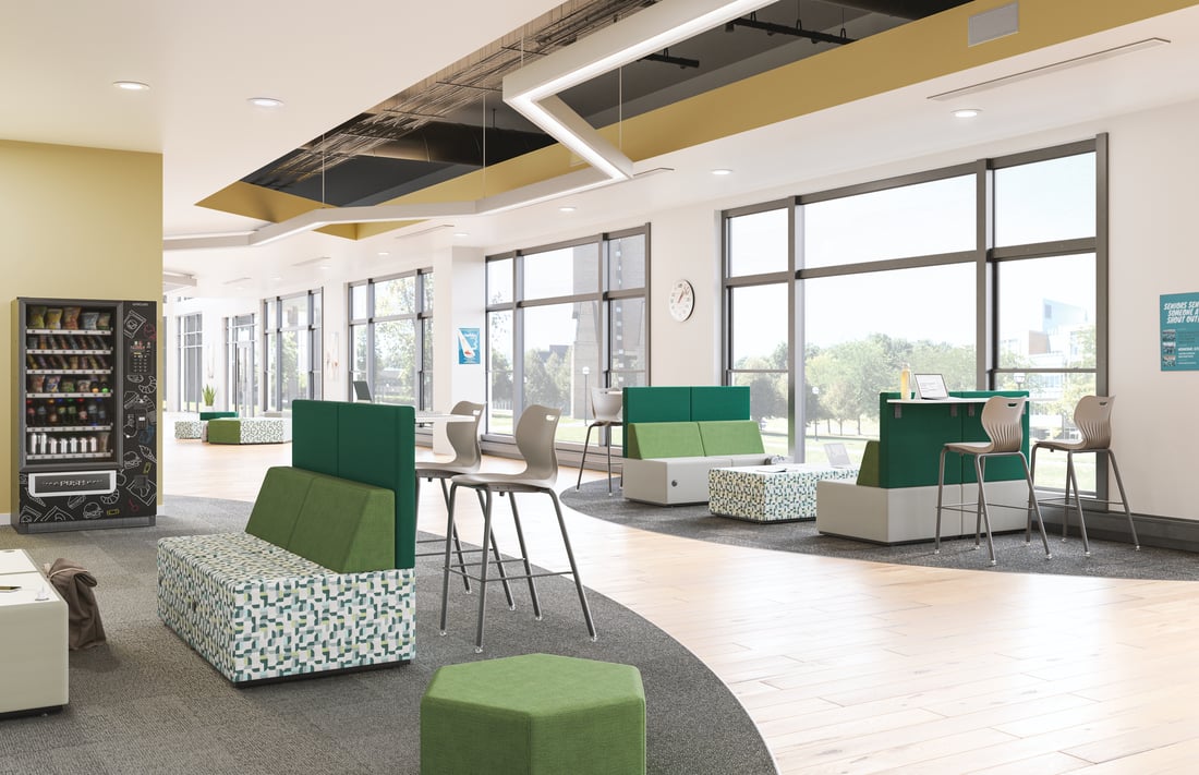 HON Tangram bench seating, green accent