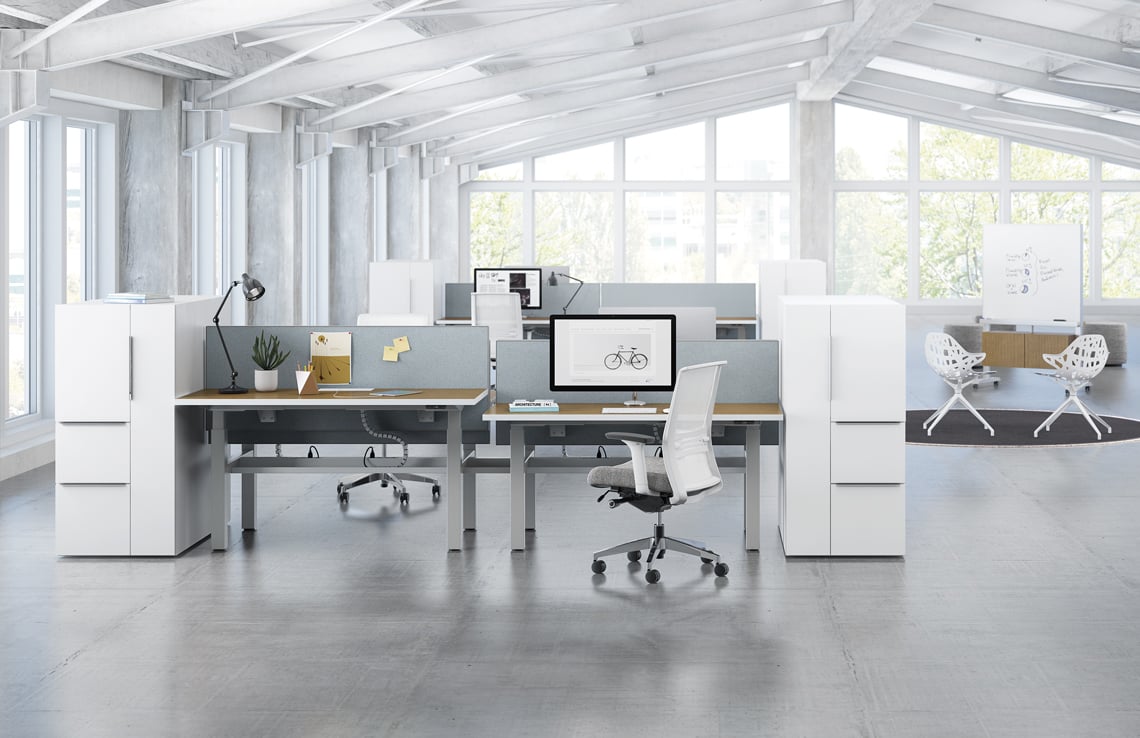 KIMBALL Joya chairs, gray cushion, white mesh