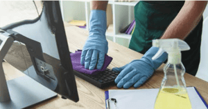 cleaning keyboard, wearing protective gloves