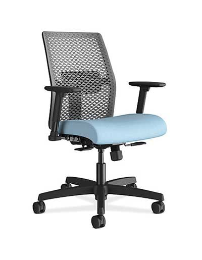HON Ignition task chair, light blue cushion, black trim