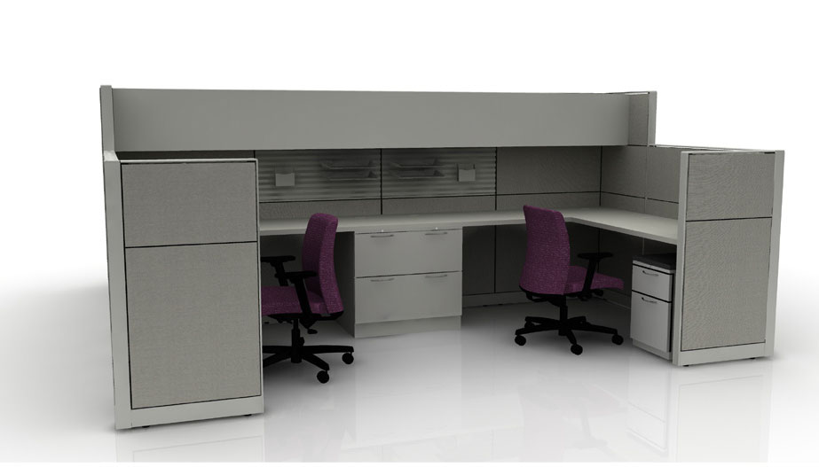 grey back-to-back cubicles 