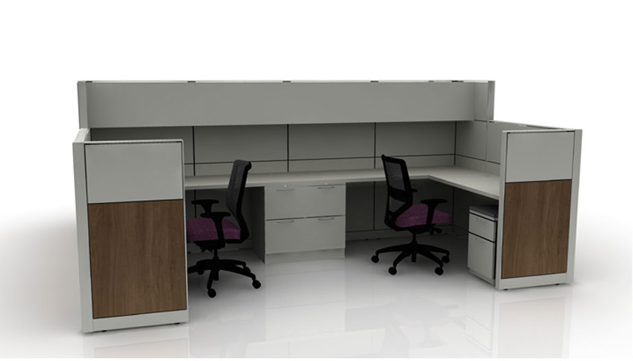 grey cubicle set up with ergonomic chair