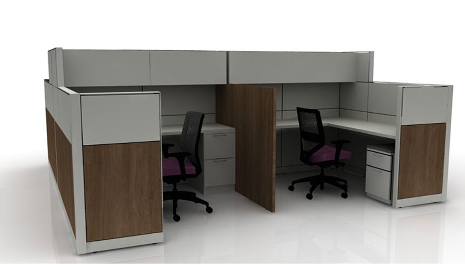 grey and wood cubicles with divider