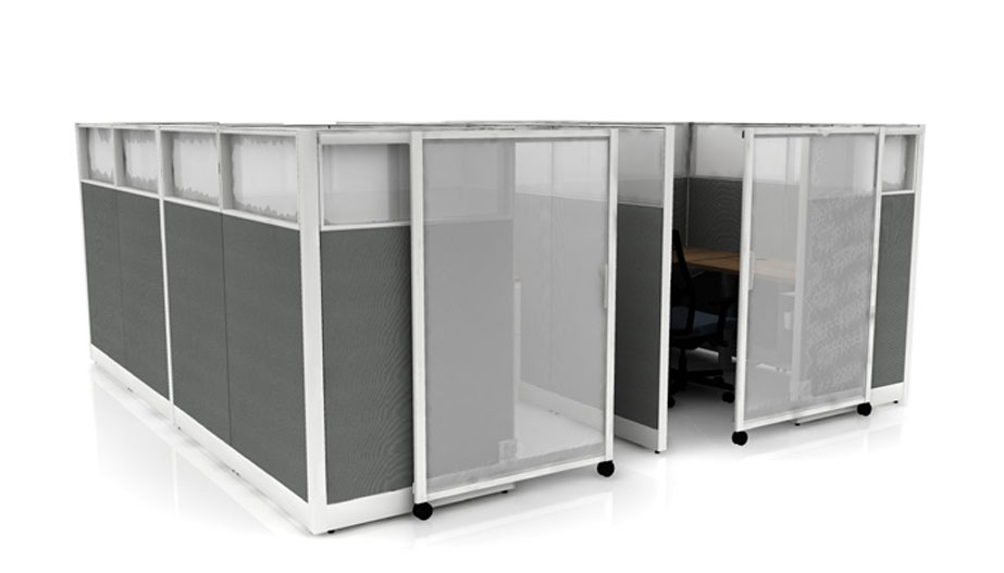 completely enclosed cubicles with sliding doors