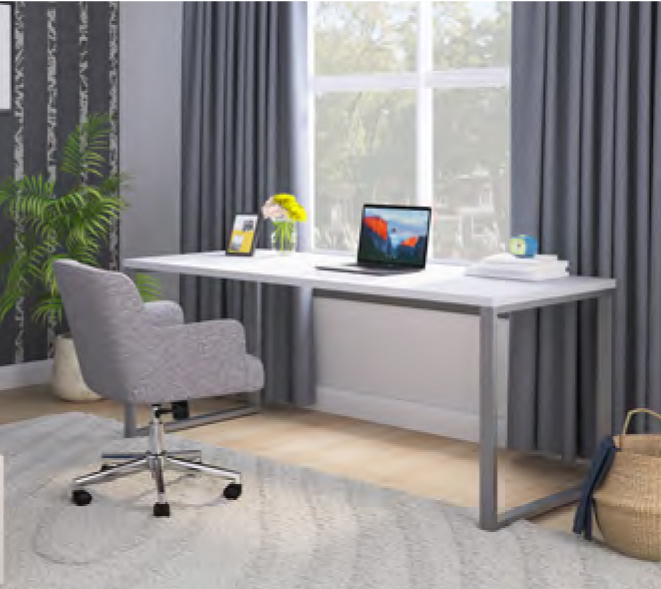 cozy home desk with grey chair at home