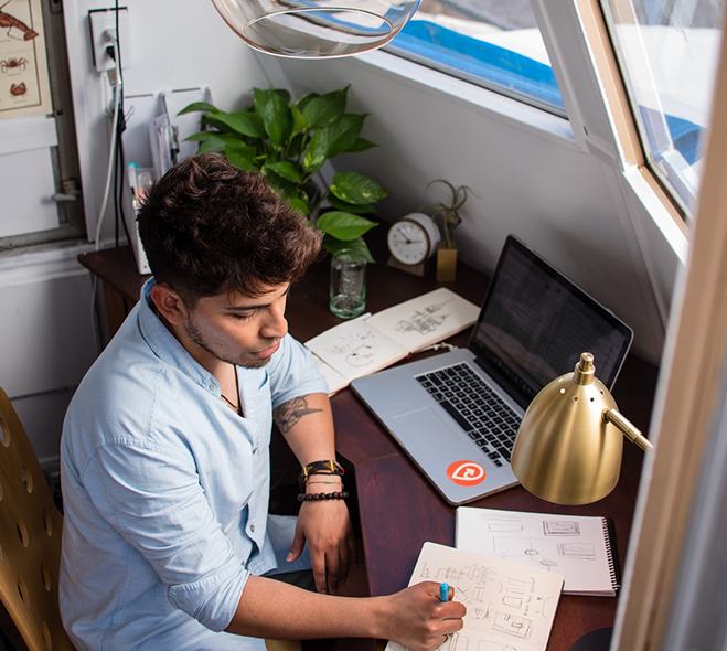 man working at home on boat